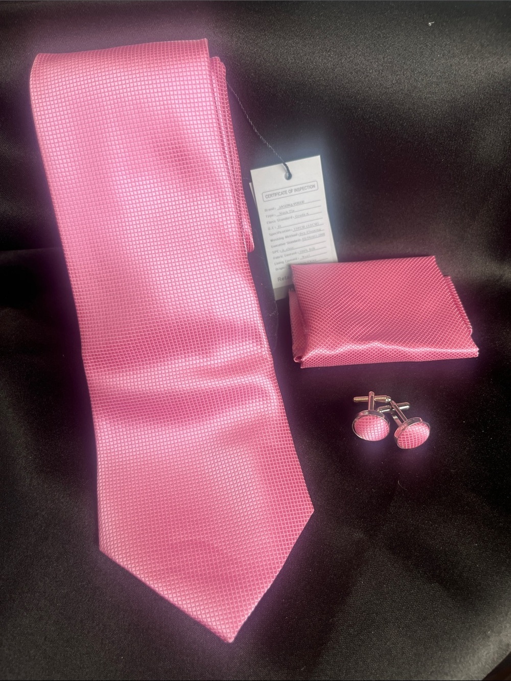Pink Tie, Pocket Square & Cufflinks Set - Men Accessories